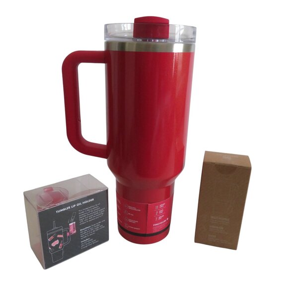 E.L.F. x Stanley 40oz Tumbler Quencher (Red Delicious) Lip Oil Holder & Ornament - Picture 10 of 15